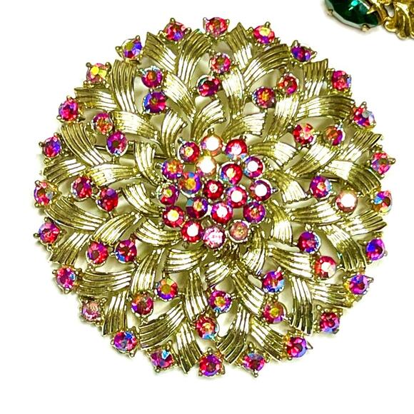 Vintage Brooch AB Red Rhinestone Vtg Estate Costume Jewelry signed Pin AU02 - Picture 1 of 6
